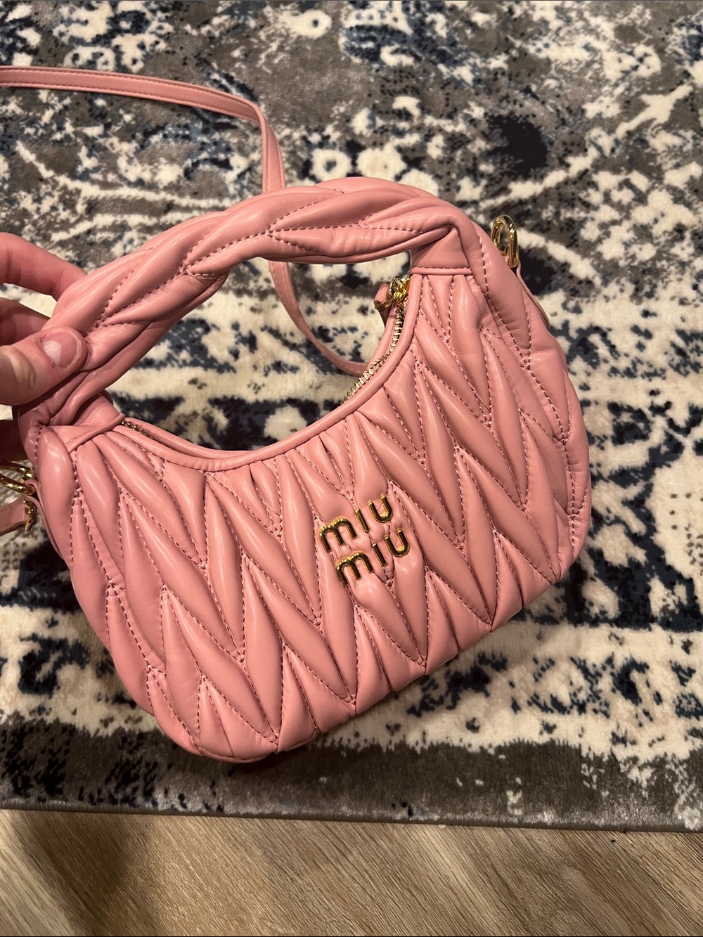 Miu Miu Quilted Pink Mini Shoulder Bag with Gold Logo